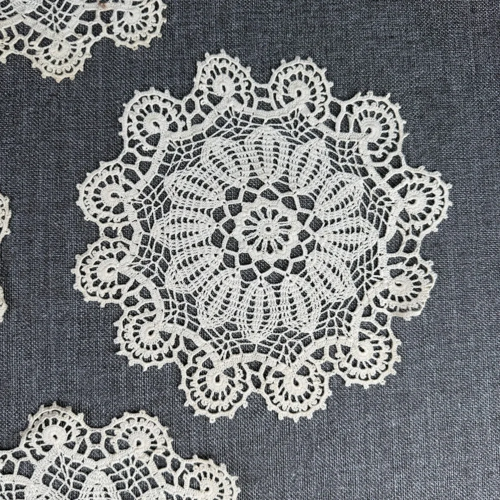 Vintage Handmade Crochet Lace Doilies Set of 7 Off White Round Floral 7in
